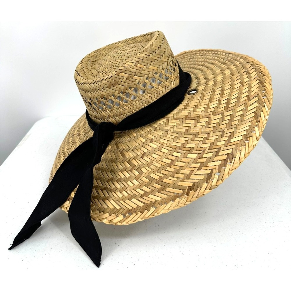 Dorfman Pacific Women's Straw Fedora Hat Black Ribbon Band Wide Brim Summer Sun - Picture 8 of 15
